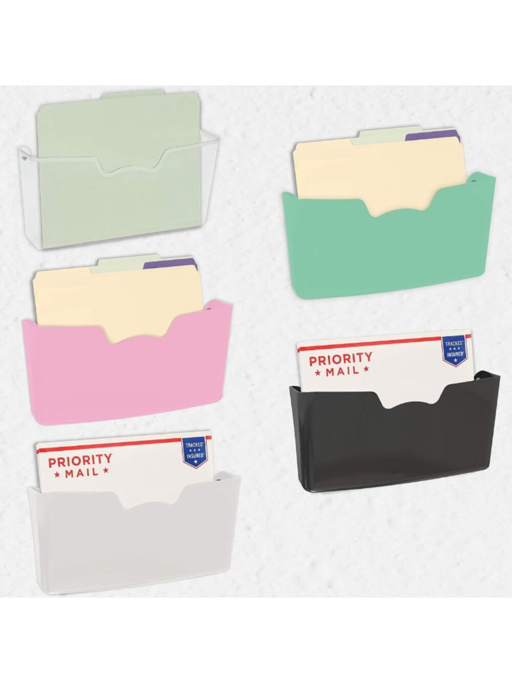 Wall Mount Hanging File Holder Set - 5 Pocket Organizer for Home & Office